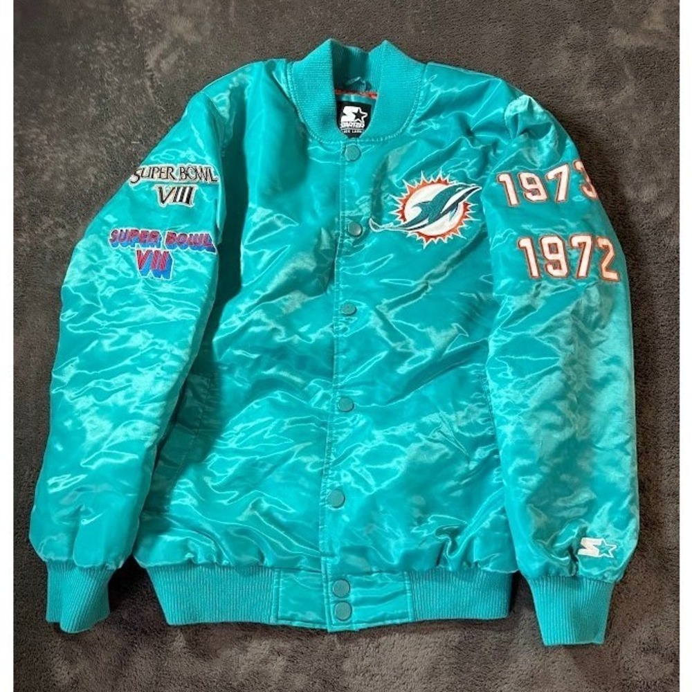 Starter Black Label Miami Dolphins Super Bowl VII VIII Satin Jacket Mens Small